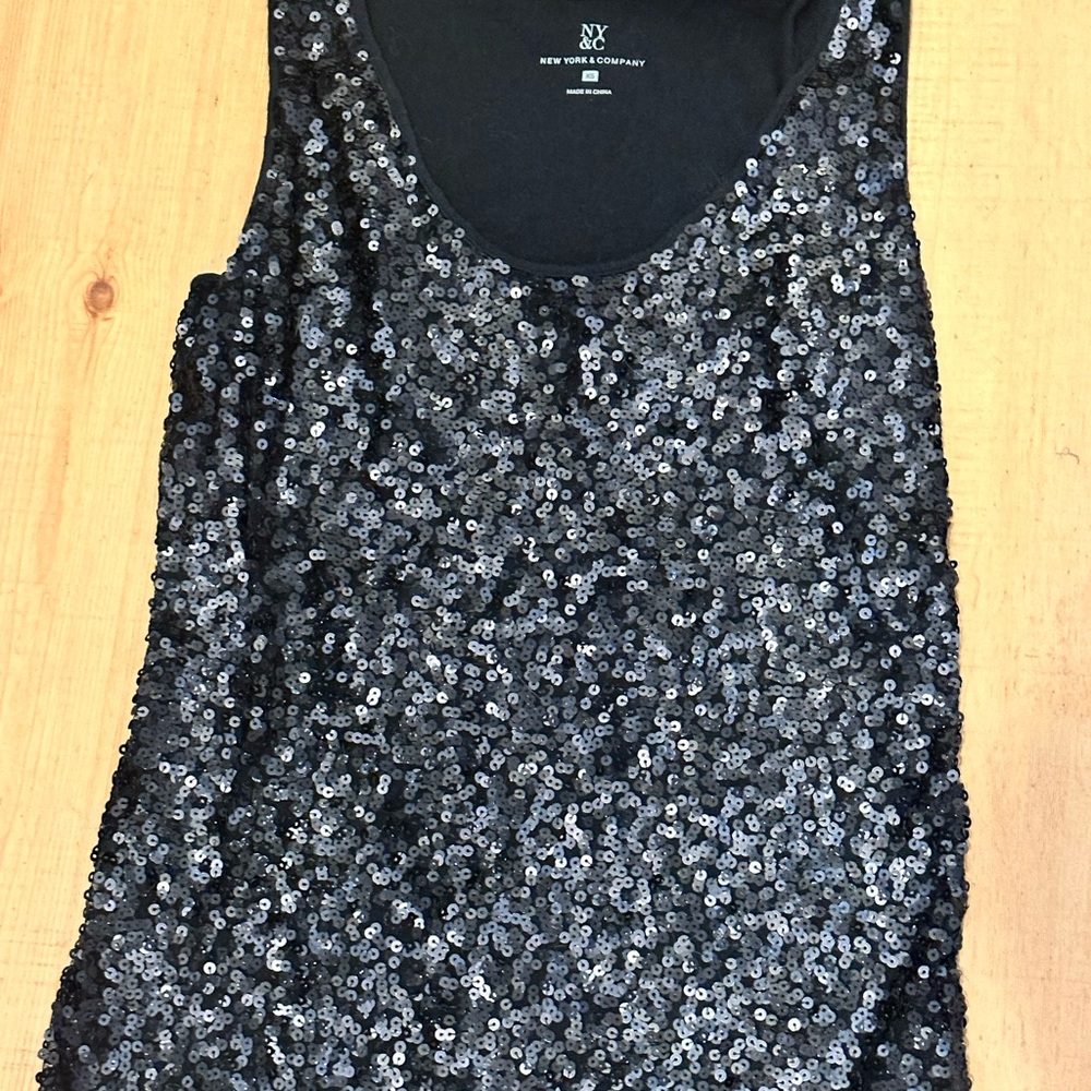 New York & Company Black Sequin Sleeveless Tank Top